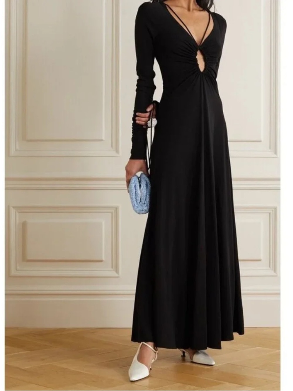 Victoria Beckham Black Long Sleeve Twist-Front Midi Dress